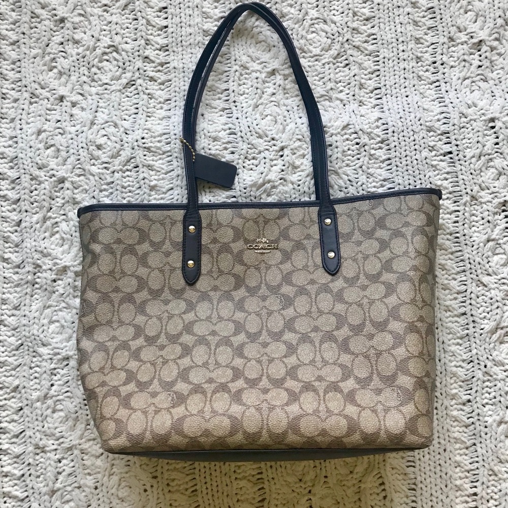 Coach City Signature Zip Top Khaki/Brown Tote Bag